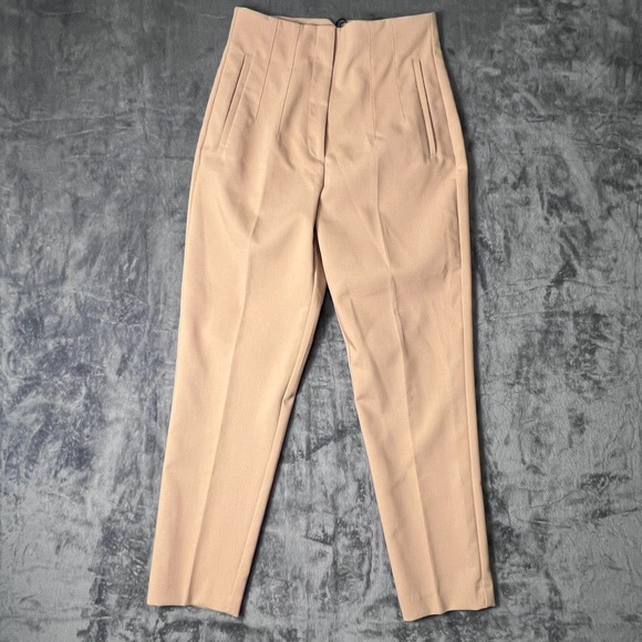 Zara Pants - Zara Tan High Waisted Tapered Trousers Small Beige Seam Detail Dress Pants Boho
